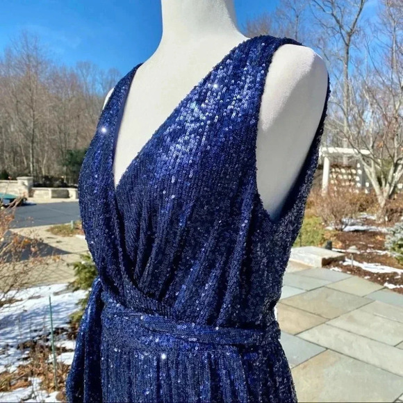 NWT BHLDN Sachin and Babi Somers Sequin Wide Leg Wedding Jumpsuit Party in Blue - Picture 15 of 17
